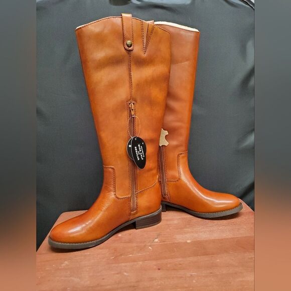 FAWNE WIDE CALF International Concepts Size 6M Cognac Leather Riding Boots - Picture 1 of 14